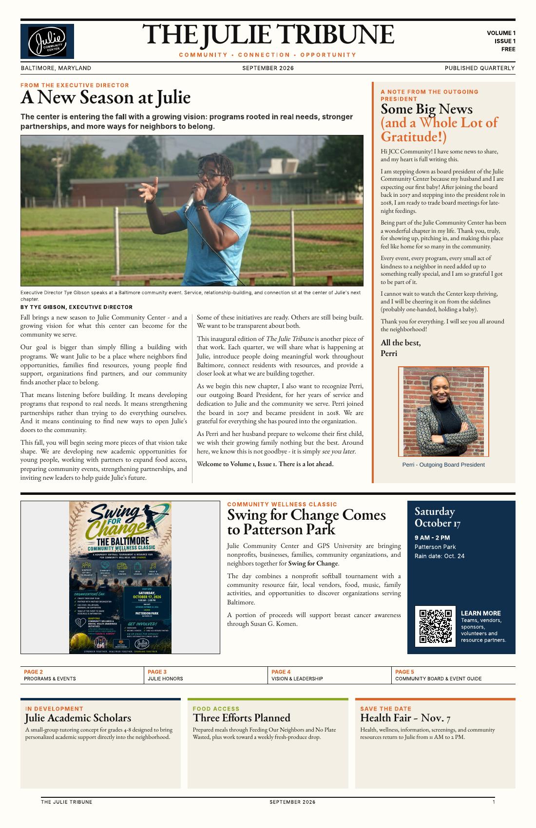 The Julie Tribune September 2026 front cover